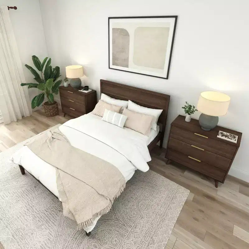 Lit King en bois massif Plank+Beam Duo avec tête de lit à panneaux, aucun sommier tapissier requis