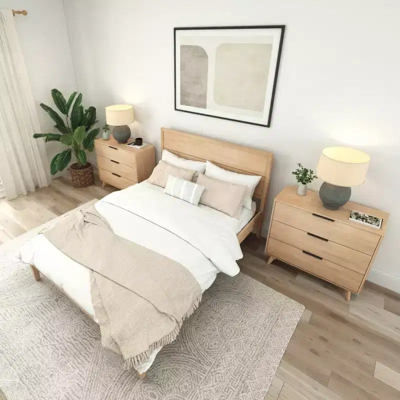 Lit King en bois massif Plank+Beam Duo avec tête de lit à panneaux, aucun sommier tapissier requis