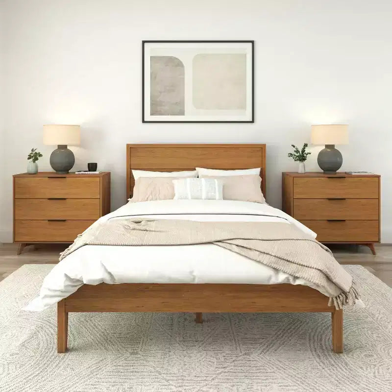 Lit King en bois massif Plank+Beam Duo avec tête de lit à panneaux, aucun sommier tapissier requis