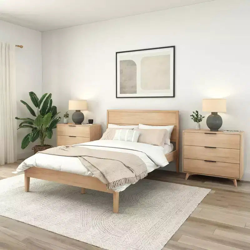 Plank+Beam Duo Solid Wood King Bed Frame with Panel Headboard , No Box Spring Needed