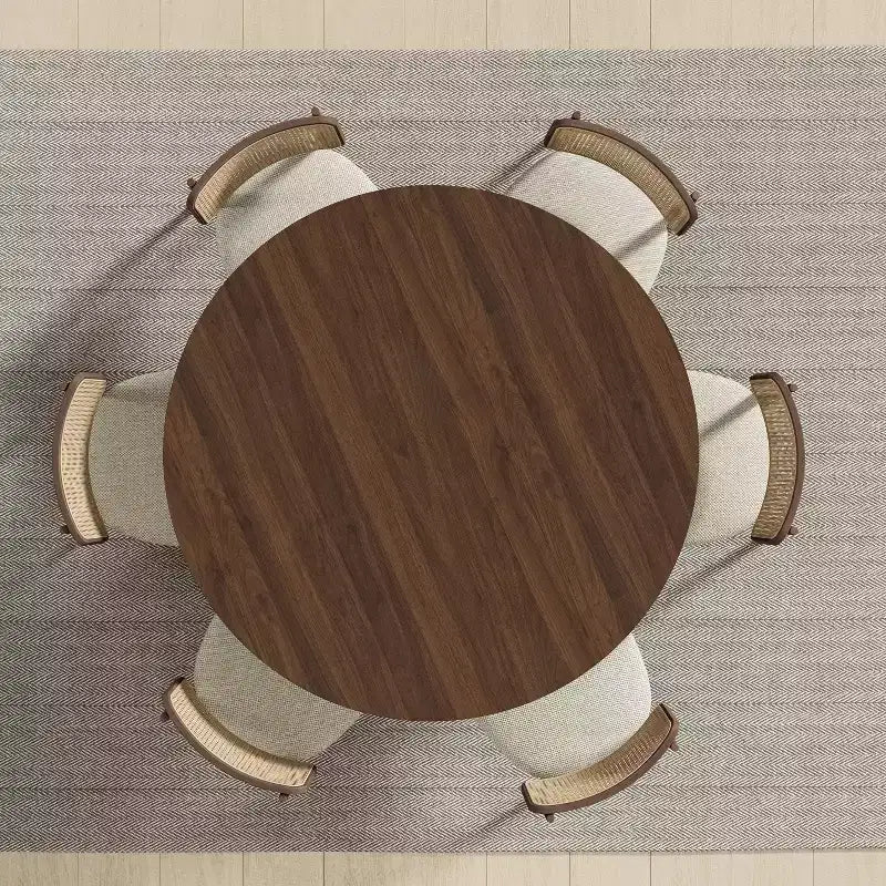 Dovelina Table de salle à manger ronde du milieu du siècle, table de cuisine en bois pour 4 personnes - Noyer