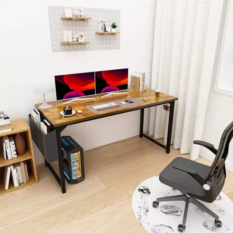 JIONJOY Bureau de travail de 160 cm de large avec base en métal – Marron