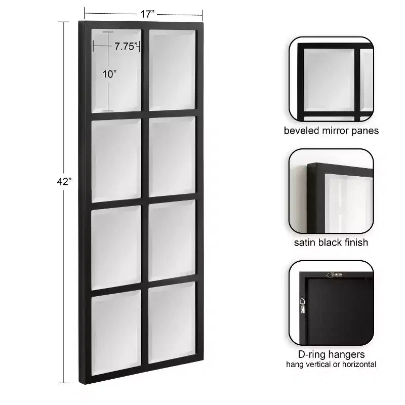 Miroir mural à carreaux Stryker 17x42 de Kate & Laurel All Things Decor - Bois