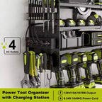 Organisateur d'outils électriques 4 niveaux Hausource avec panneau perforé, support de perceuse 12 fentes et multiprise, noir