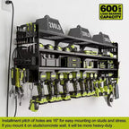 Organisateur d'outils électriques 4 niveaux Hausource avec panneau perforé, support de perceuse 12 fentes et multiprise, noir