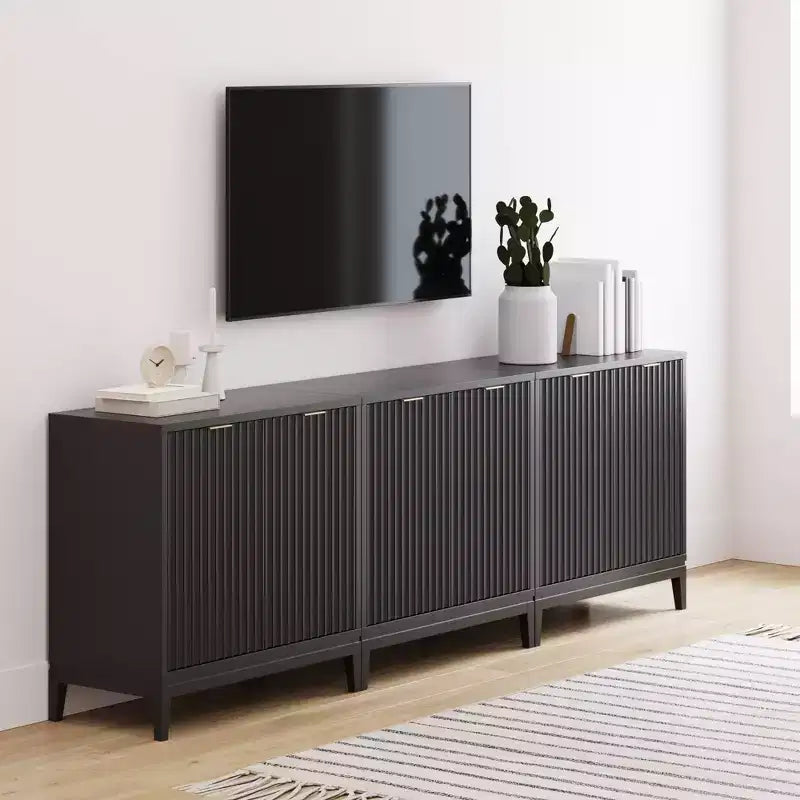 Nathan James Set of 3 Jasper Wood Fluted Console Table with Doors