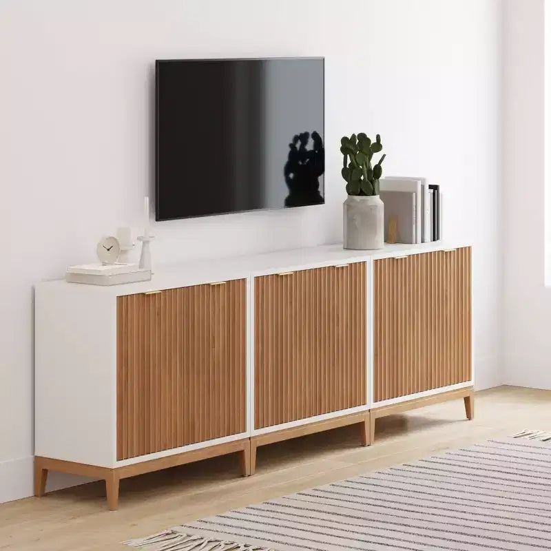 Nathan James Lot de 3 consoles Jasper en bois cannelé avec portes