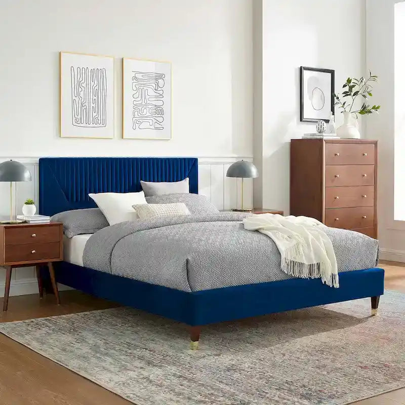 Yasmine Channel Tufted Performance Velvet King Platform Bed