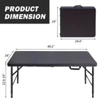 Table Pliante Portable 4ft Intérieur et Extérieur Charge Maximale 135KG Table Pliante pour Camping Noir