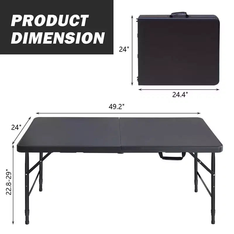 Table Pliante Portable 4ft Intérieur et Extérieur Charge Maximale 135KG Table Pliante pour Camping Noir