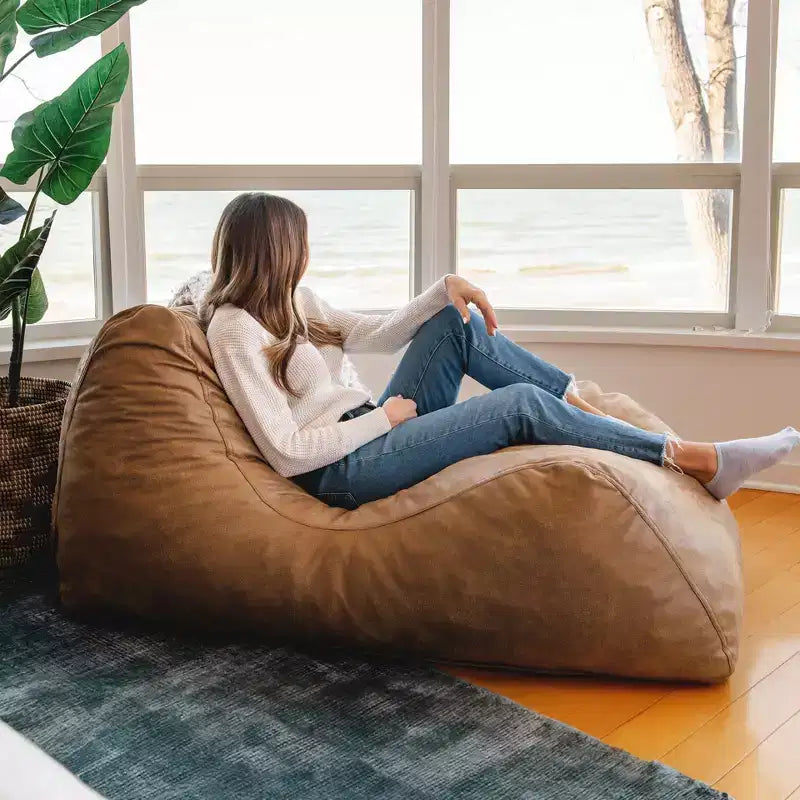 Grand transat Big Joe Delmont, pouf garni de mousse, cuir végétalien ou bouclé, pour tous les âges