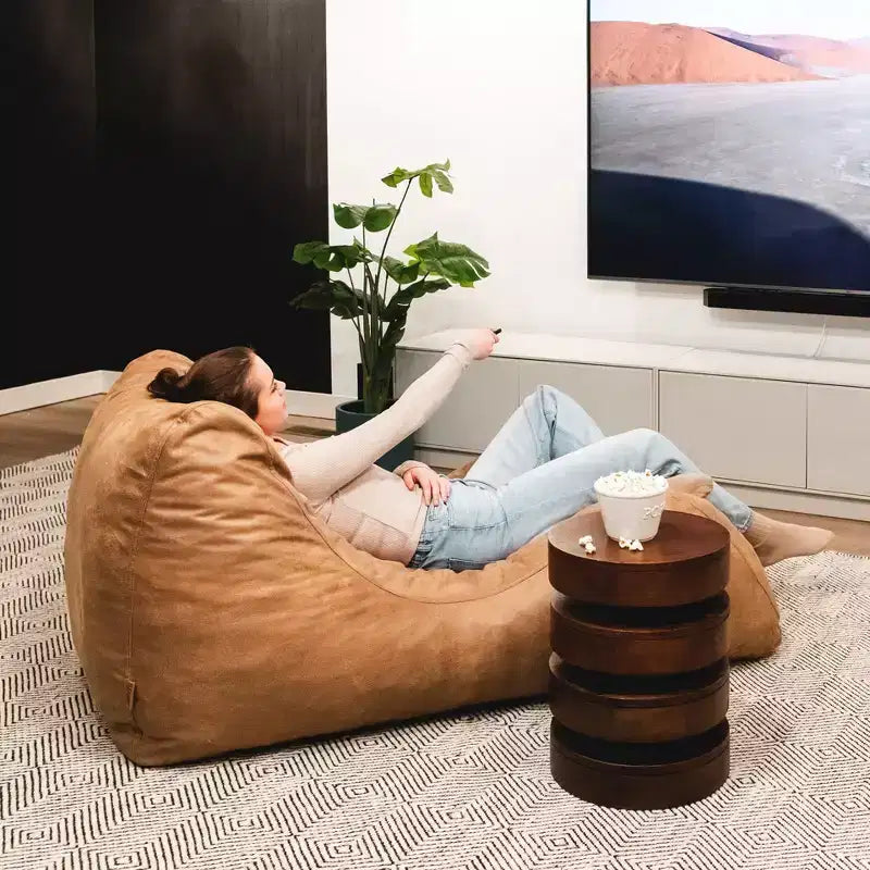 Grand transat Big Joe Delmont, pouf garni de mousse, cuir végétalien ou bouclé, pour tous les âges