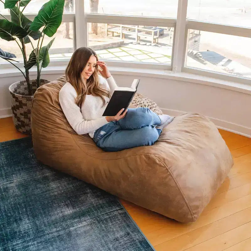 Grand transat Big Joe Delmont, pouf garni de mousse, cuir végétalien ou bouclé, pour tous les âges
