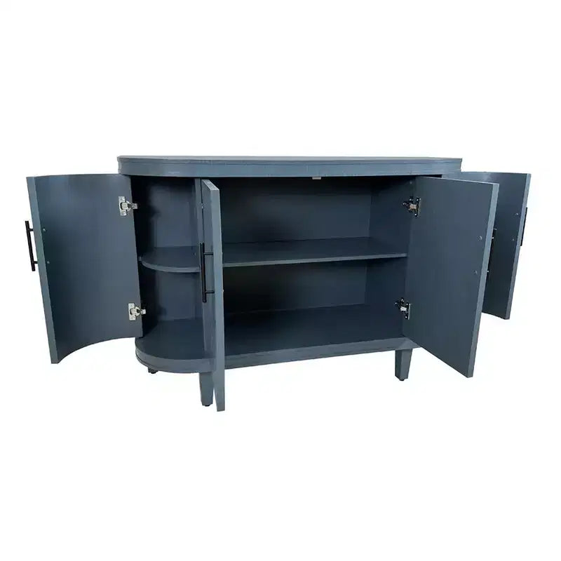 Bahut incurvé moderne de 120 cm, Meuble de rangement décoratif, Table console en bois, Meuble de bar à café avec 4 portes et étagères intérieures réglables