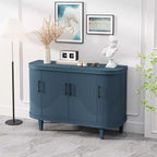 Bahut incurvé moderne de 120 cm, Meuble de rangement décoratif, Table console en bois, Meuble de bar à café avec 4 portes et étagères intérieures réglables