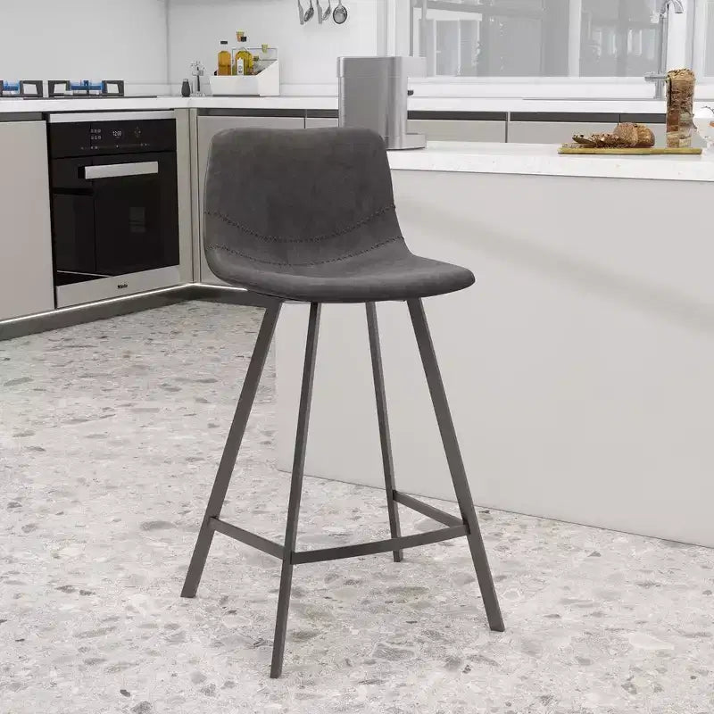 Tabouret de comptoir LeisureMod 35, rembourré en cuir, dossier ergonomique, siège rembourré, base et repose-pieds en acier inoxydable, collection Elland