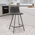 Tabouret de comptoir LeisureMod 35, rembourré en cuir, dossier ergonomique, siège rembourré, base et repose-pieds en acier inoxydable, collection Elland