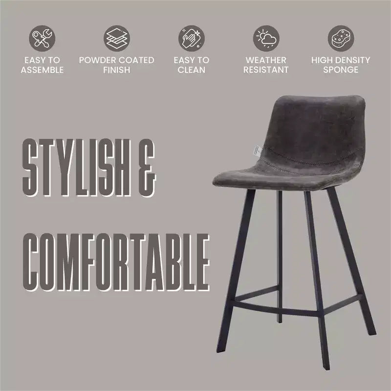 Tabouret de comptoir LeisureMod 35, rembourré en cuir, dossier ergonomique, siège rembourré, base et repose-pieds en acier inoxydable, collection Elland