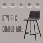 Tabouret de comptoir LeisureMod 35, rembourré en cuir, dossier ergonomique, siège rembourré, base et repose-pieds en acier inoxydable, collection Elland