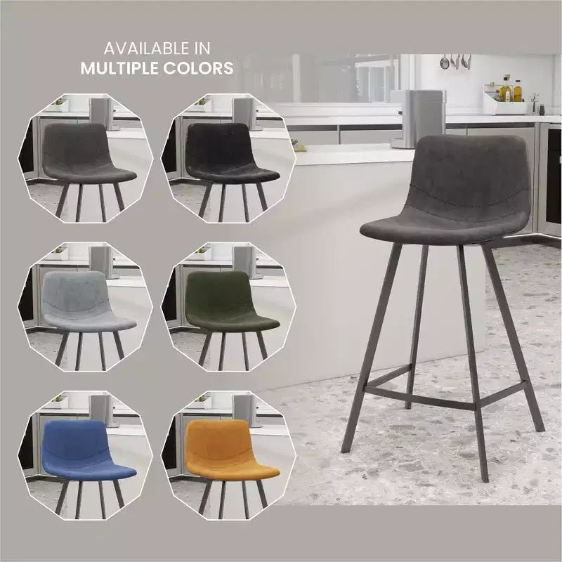 Tabouret de comptoir LeisureMod 35, rembourré en cuir, dossier ergonomique, siège rembourré, base et repose-pieds en acier inoxydable, collection Elland