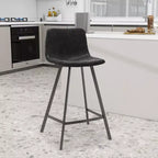 Tabouret de comptoir LeisureMod 35, rembourré en cuir, dossier ergonomique, siège rembourré, base et repose-pieds en acier inoxydable, collection Elland