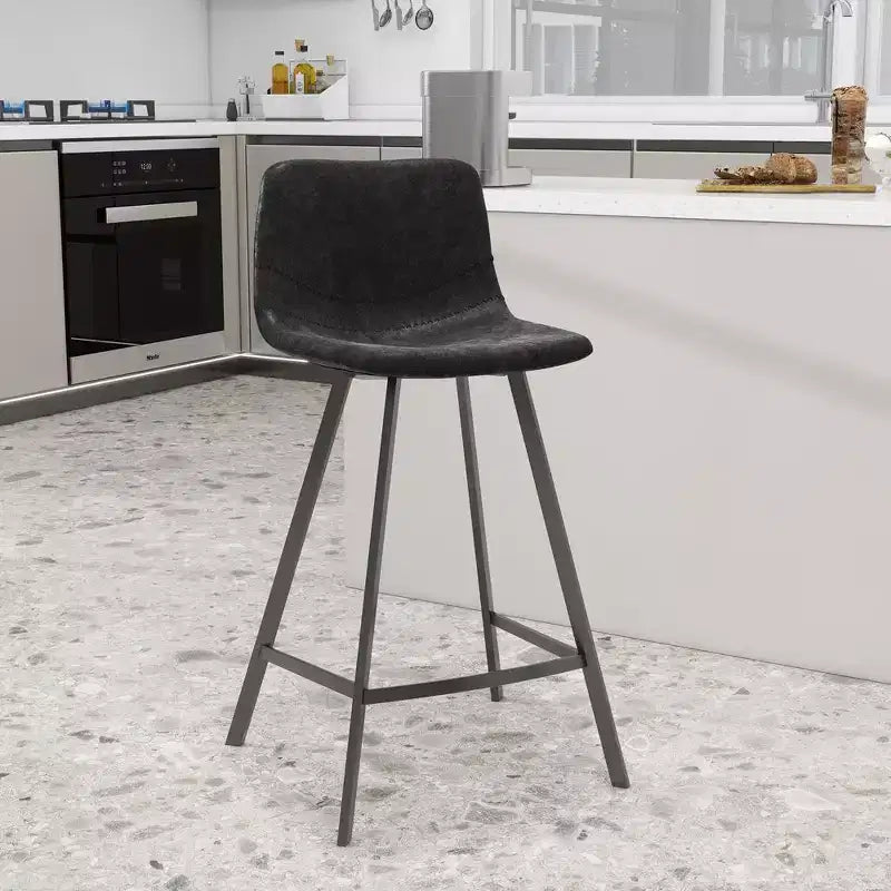 Tabouret de comptoir LeisureMod 35, rembourré en cuir, dossier ergonomique, siège rembourré, base et repose-pieds en acier inoxydable, collection Elland