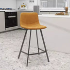 Tabouret de comptoir LeisureMod 35, rembourré en cuir, dossier ergonomique, siège rembourré, base et repose-pieds en acier inoxydable, collection Elland