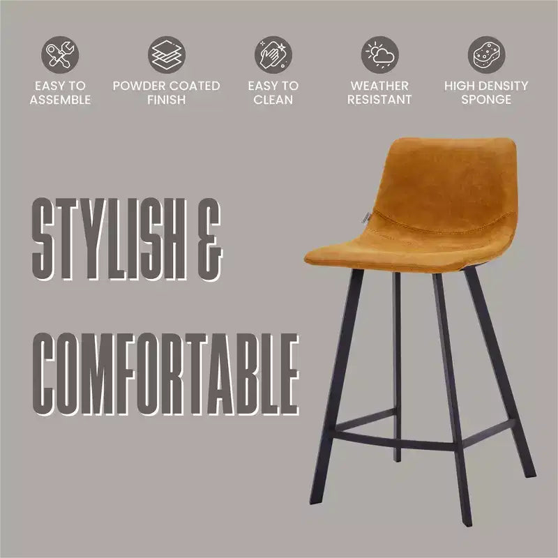 Tabouret de comptoir LeisureMod 35, rembourré en cuir, dossier ergonomique, siège rembourré, base et repose-pieds en acier inoxydable, collection Elland