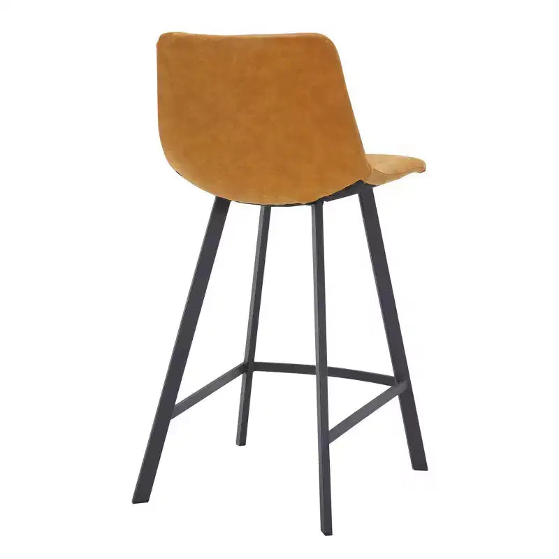 Tabouret de comptoir LeisureMod 35, rembourré en cuir, dossier ergonomique, siège rembourré, base et repose-pieds en acier inoxydable, collection Elland