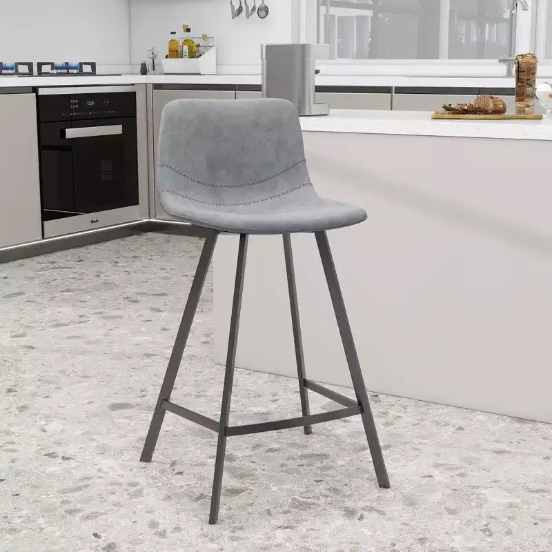 Tabouret de comptoir LeisureMod 35, rembourré en cuir, dossier ergonomique, siège rembourré, base et repose-pieds en acier inoxydable, collection Elland