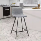 Tabouret de comptoir LeisureMod 35, rembourré en cuir, dossier ergonomique, siège rembourré, base et repose-pieds en acier inoxydable, collection Elland