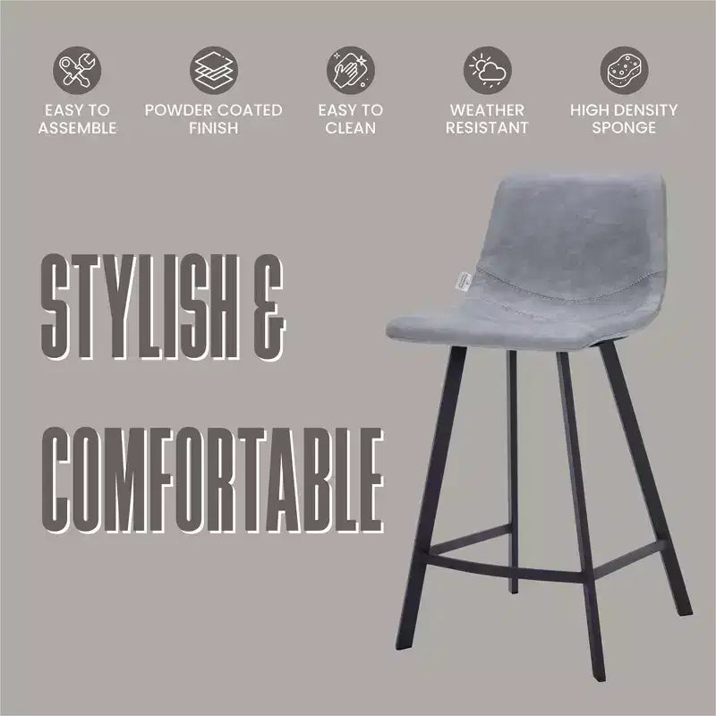 Tabouret de comptoir LeisureMod 35, rembourré en cuir, dossier ergonomique, siège rembourré, base et repose-pieds en acier inoxydable, collection Elland