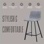 Tabouret de comptoir LeisureMod 35, rembourré en cuir, dossier ergonomique, siège rembourré, base et repose-pieds en acier inoxydable, collection Elland