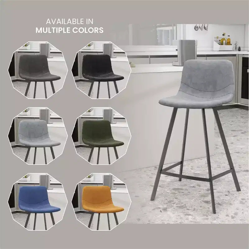 Tabouret de comptoir LeisureMod 35, rembourré en cuir, dossier ergonomique, siège rembourré, base et repose-pieds en acier inoxydable, collection Elland