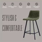 Tabouret de comptoir LeisureMod 35, rembourré en cuir, dossier ergonomique, siège rembourré, base et repose-pieds en acier inoxydable, collection Elland