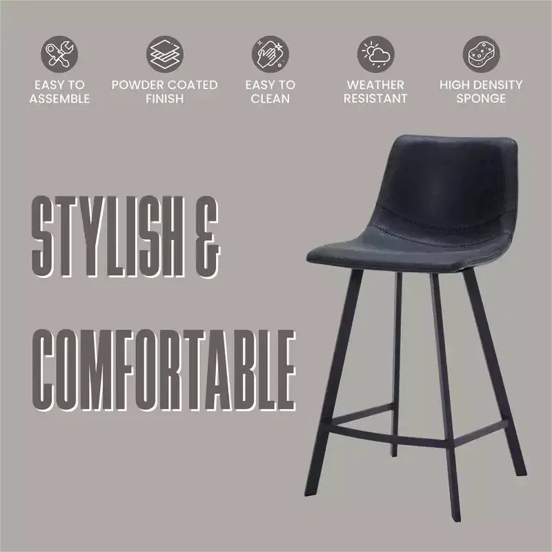 Tabouret de comptoir LeisureMod 35, rembourré en cuir, dossier ergonomique, siège rembourré, base et repose-pieds en acier inoxydable, collection Elland