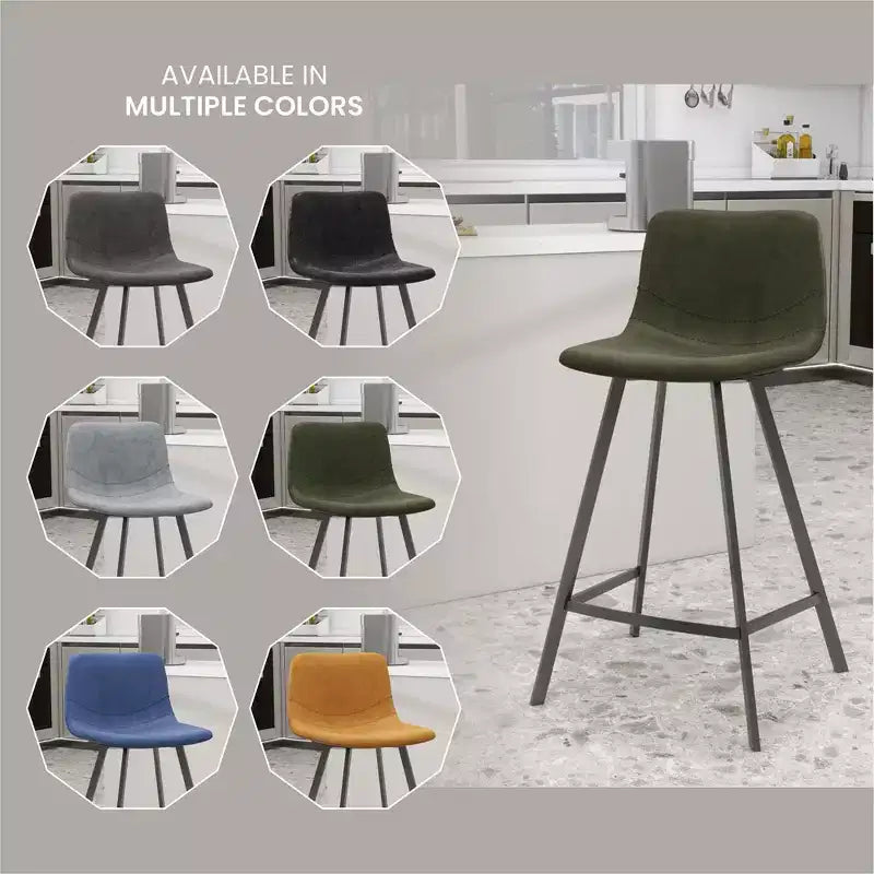 Tabouret de comptoir LeisureMod 35, rembourré en cuir, dossier ergonomique, siège rembourré, base et repose-pieds en acier inoxydable, collection Elland