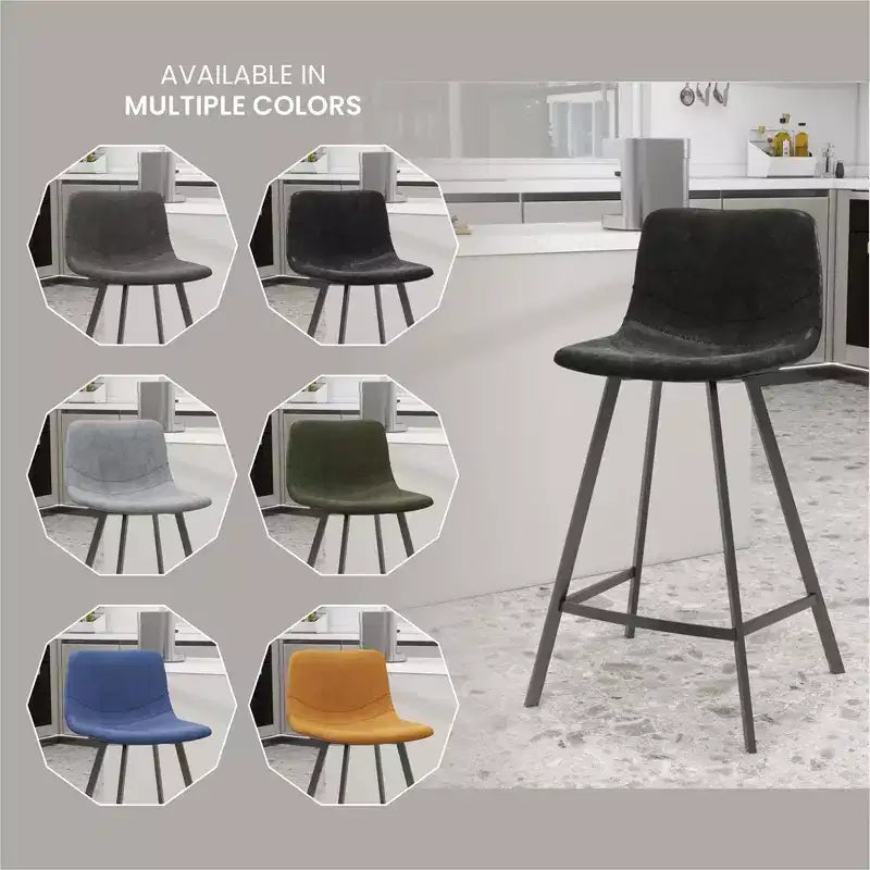 Tabouret de comptoir LeisureMod 35, rembourré en cuir, dossier ergonomique, siège rembourré, base et repose-pieds en acier inoxydable, collection Elland