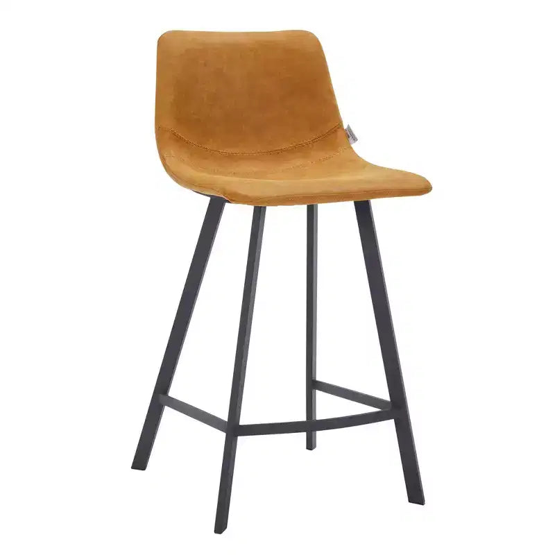 Tabouret de comptoir LeisureMod 35, rembourré en cuir, dossier ergonomique, siège rembourré, base et repose-pieds en acier inoxydable, collection Elland