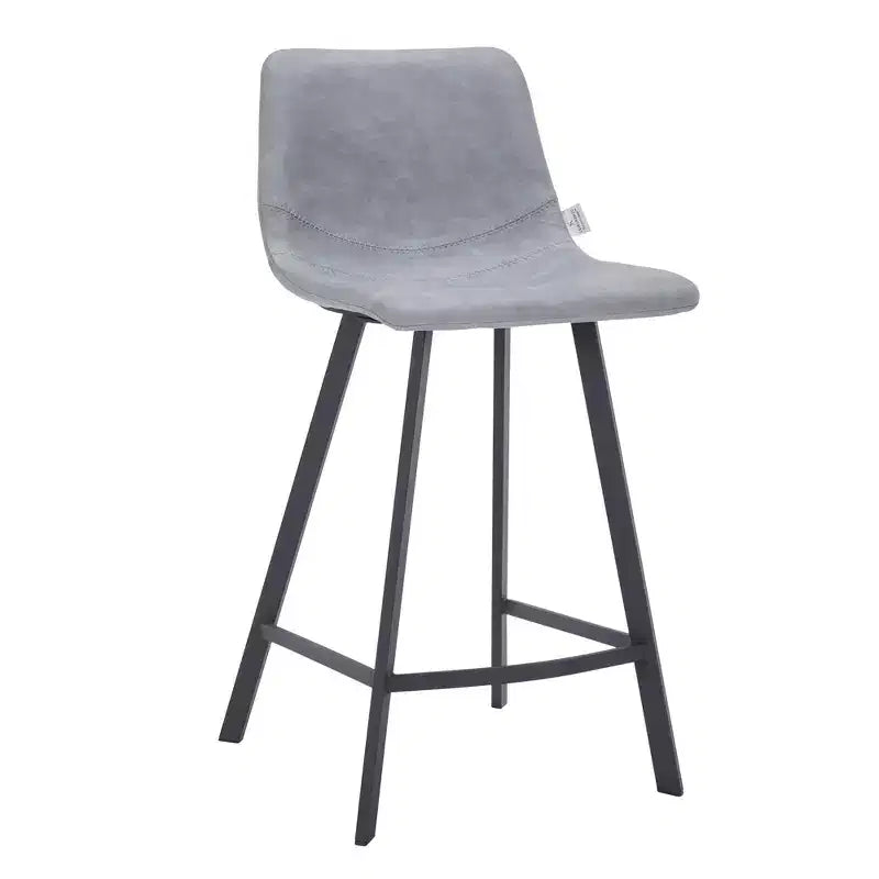 Tabouret de comptoir LeisureMod 35, rembourré en cuir, dossier ergonomique, siège rembourré, base et repose-pieds en acier inoxydable, collection Elland