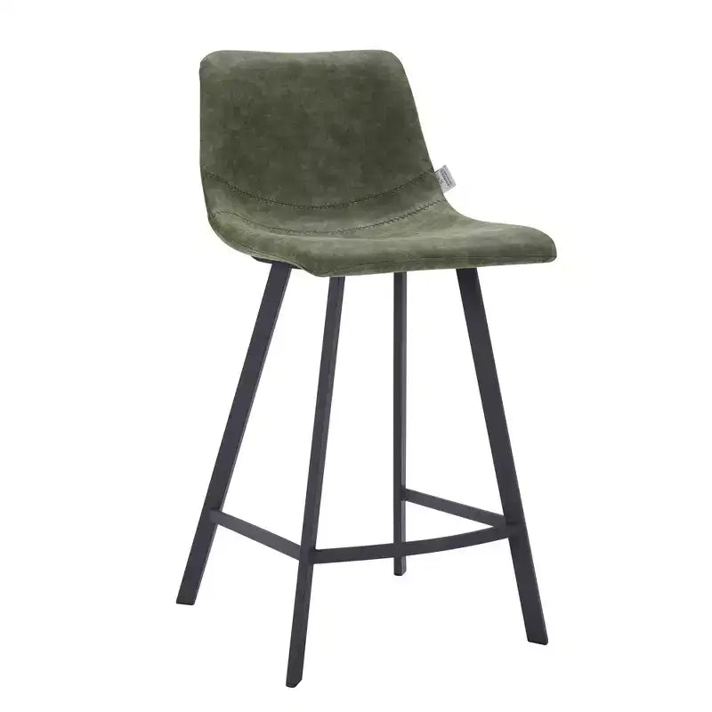 Tabouret de comptoir LeisureMod 35, rembourré en cuir, dossier ergonomique, siège rembourré, base et repose-pieds en acier inoxydable, collection Elland