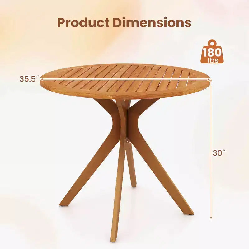 Table à manger d'extérieur en bois Costway 90 cm avec plateau à lattes et pieds incurvés pour jardin