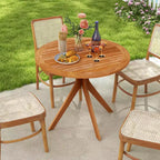 Table à manger d'extérieur en bois Costway 90 cm avec plateau à lattes et pieds incurvés pour jardin