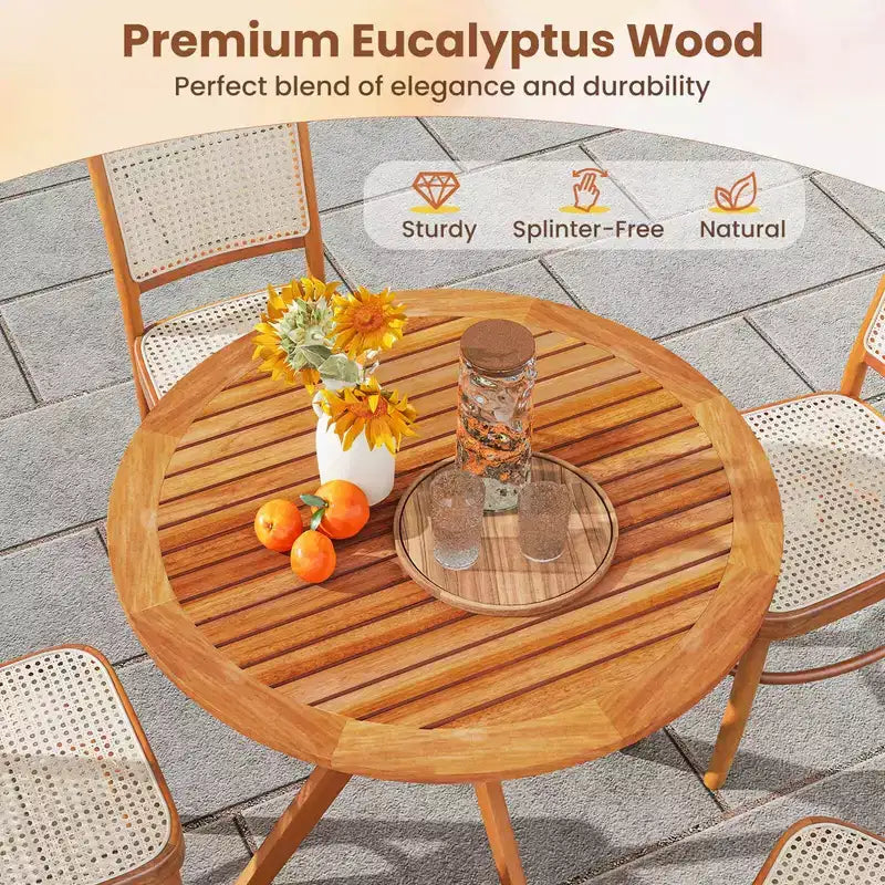 Table à manger d'extérieur en bois Costway 90 cm avec plateau à lattes et pieds incurvés pour jardin