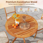 Table à manger d'extérieur en bois Costway 90 cm avec plateau à lattes et pieds incurvés pour jardin
