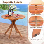 Table à manger d'extérieur en bois Costway 90 cm avec plateau à lattes et pieds incurvés pour jardin