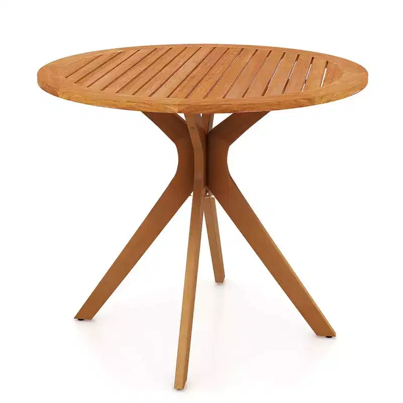 Table à manger d'extérieur en bois Costway 90 cm avec plateau à lattes et pieds incurvés pour jardin