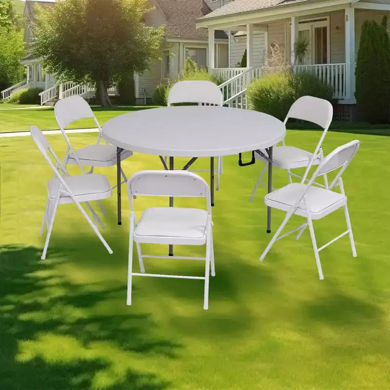 SUGIFT Lot de 6 chaises pliantes avec assise rembourrée, cadre en métal avec assise et dossier en cuir PU, blanc