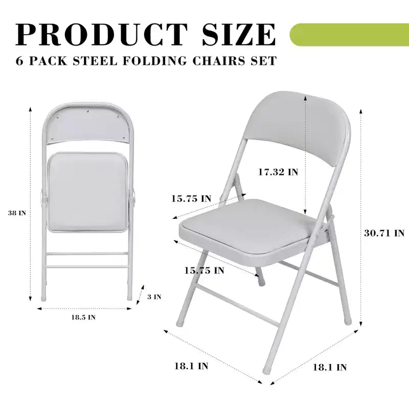 SUGIFT Lot de 6 chaises pliantes avec assise rembourrée, cadre en métal avec assise et dossier en cuir PU, blanc