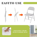 SUGIFT Lot de 6 chaises pliantes avec assise rembourrée, cadre en métal avec assise et dossier en cuir PU, blanc